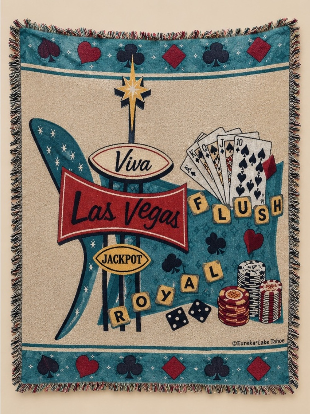 Viva Las Vegas Casino Tapestry Throw Blanket Royal Flush Jackpot 70x54 The Rug B
